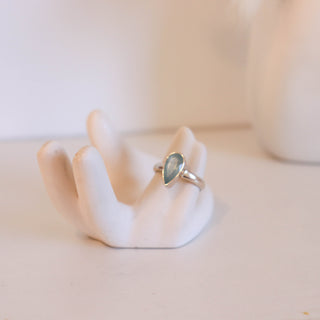 Aquamarine Pear Faceted Ring Size 6