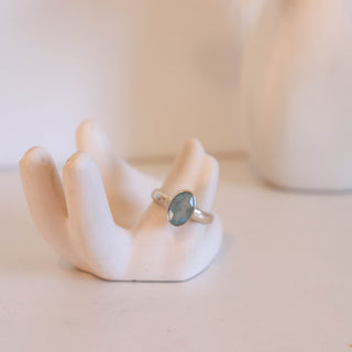 Aquamarine Oval Faceted Ring Size 7