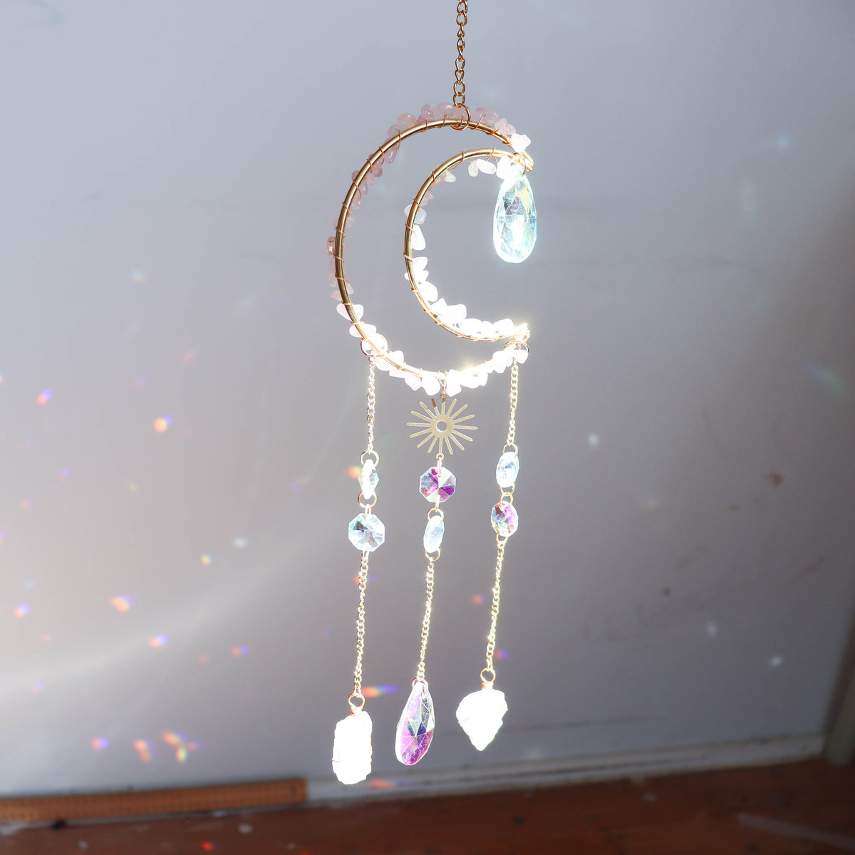 Rose Quartz Moon Suncatcher