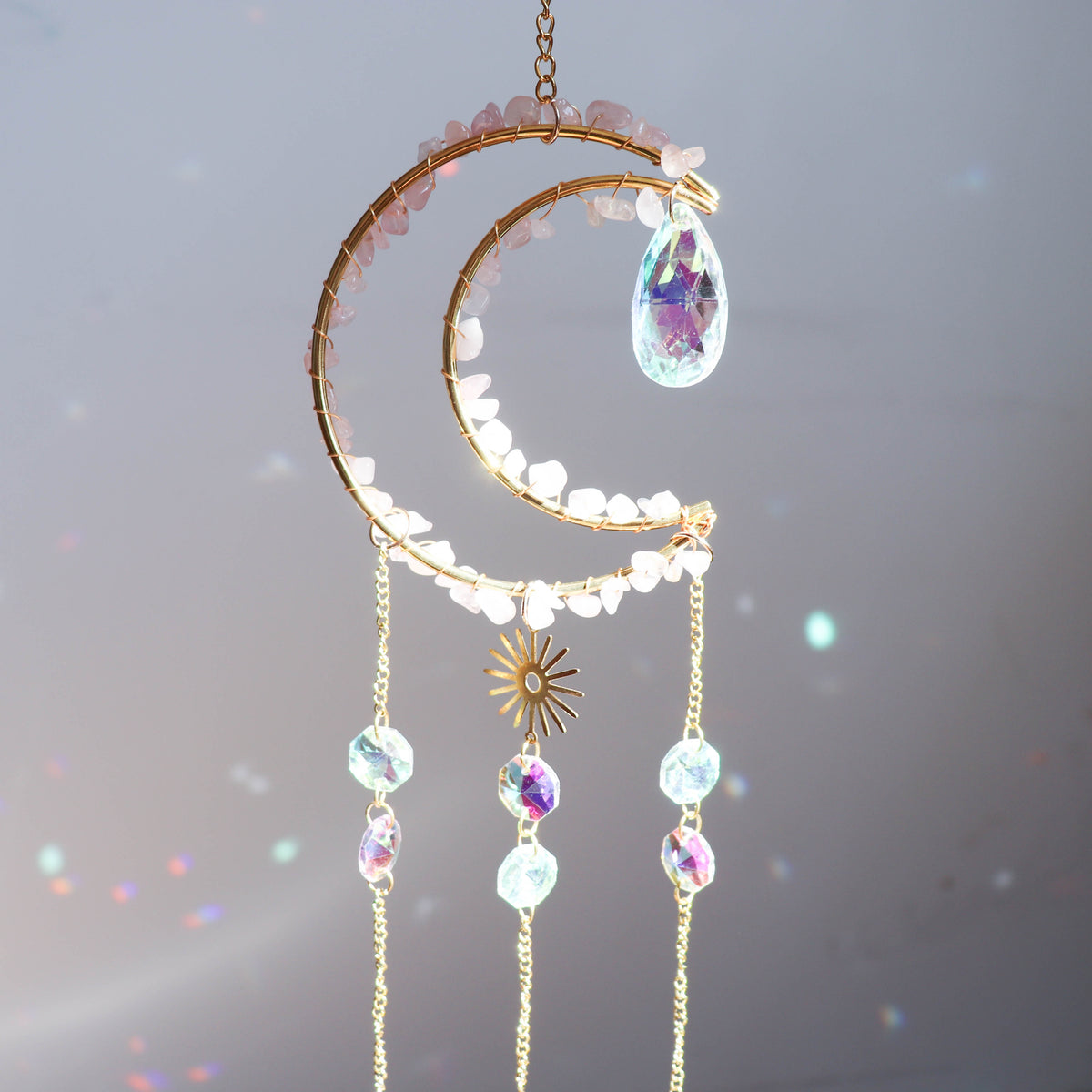 Rose Quartz Moon Suncatcher