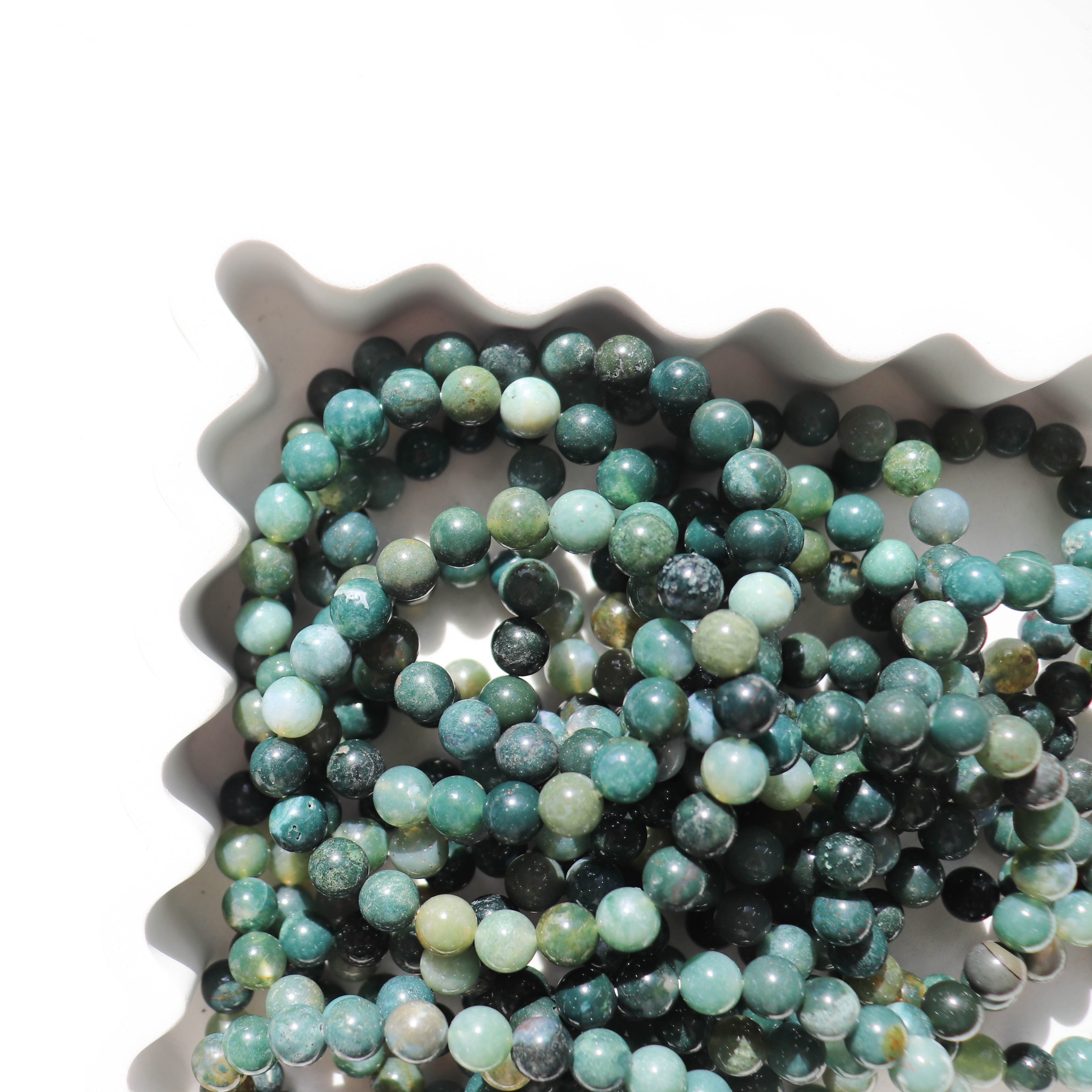 Moss Agate 8mm Crystal Bracelet