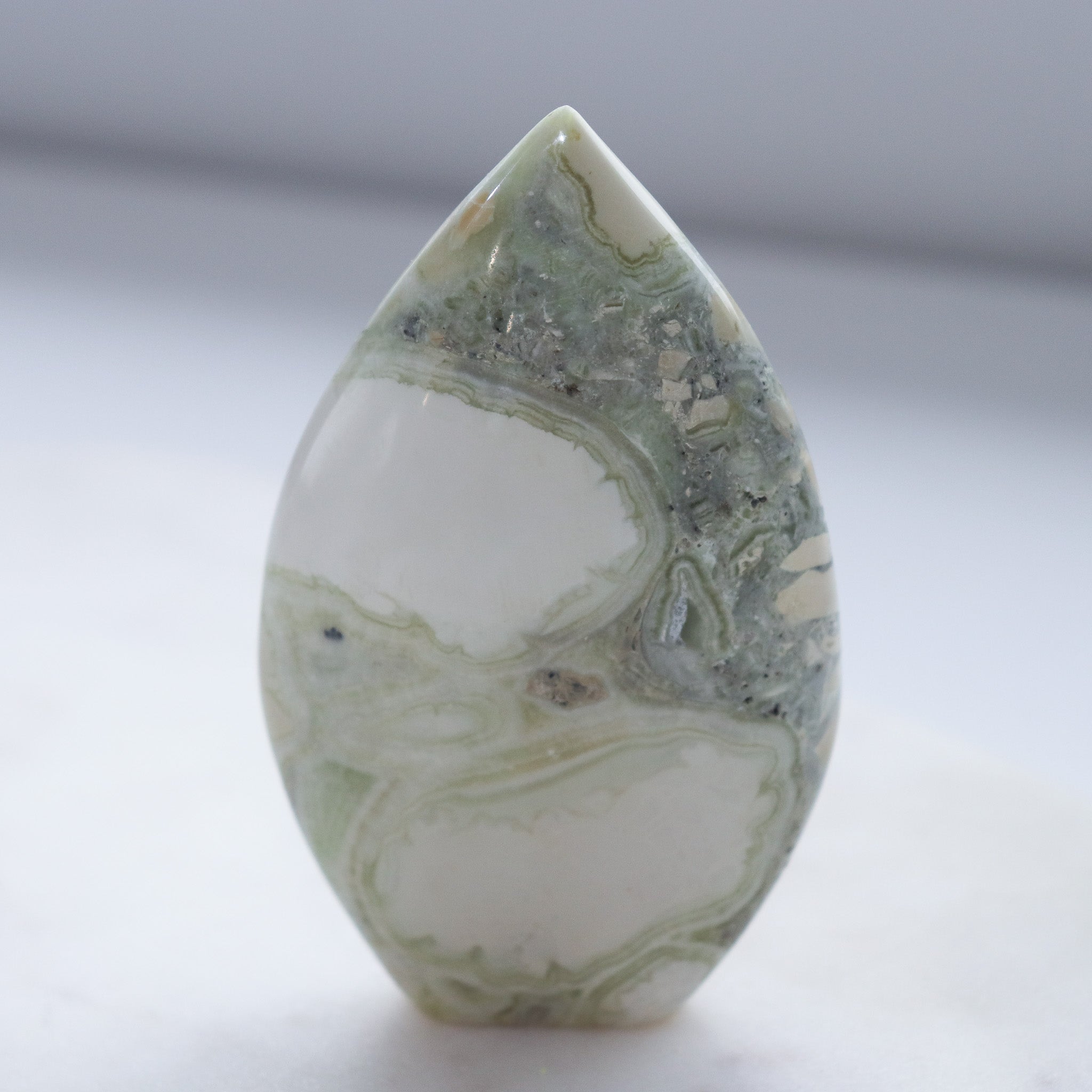 Green Pistachio Banded Calcite Flame #a
