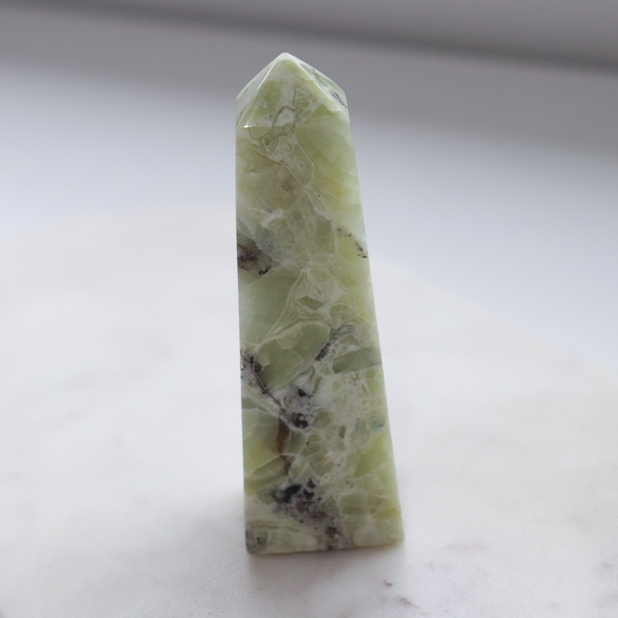 Green Pistachio Banded Calcite Point #a