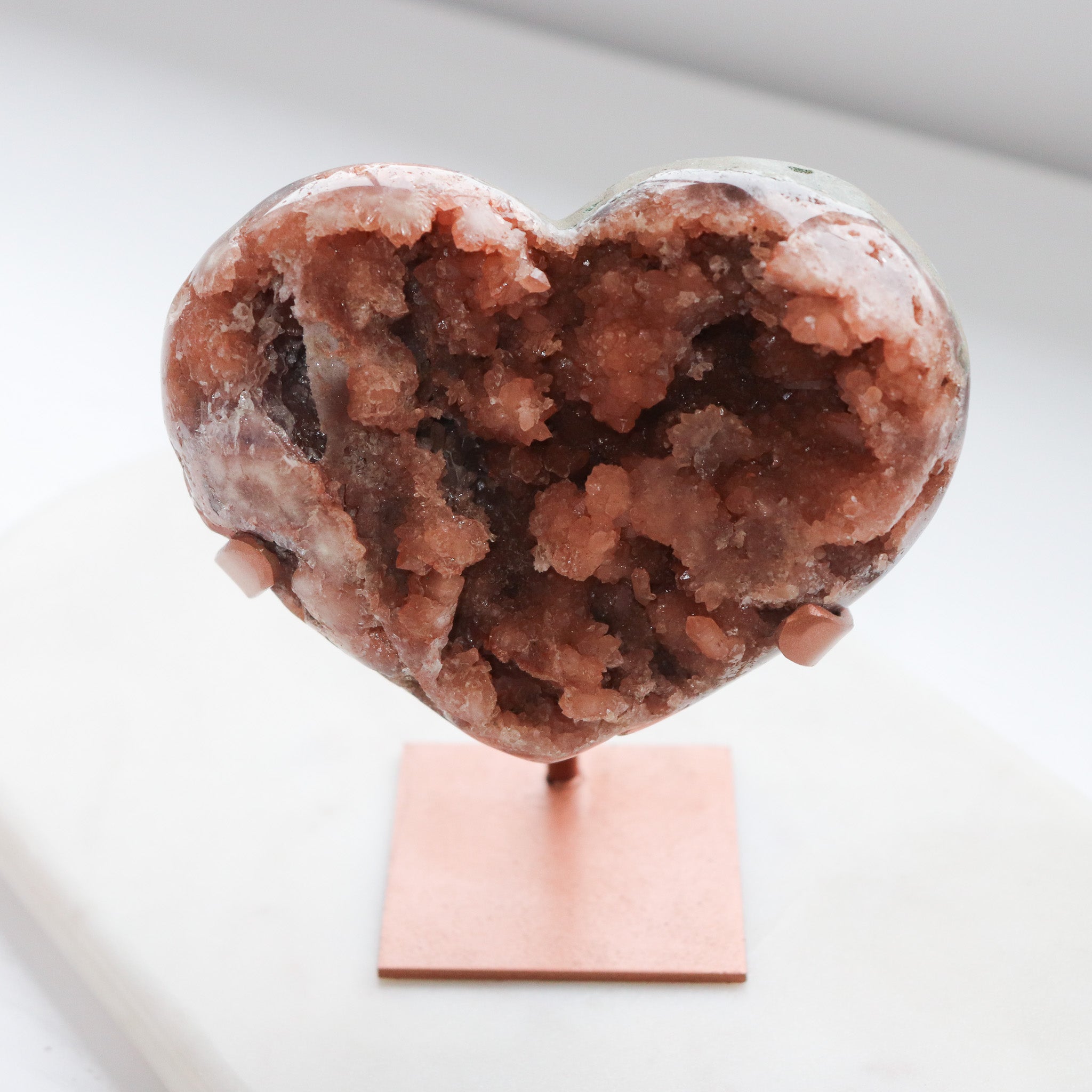 Pink Amethyst Heart On Stand #b