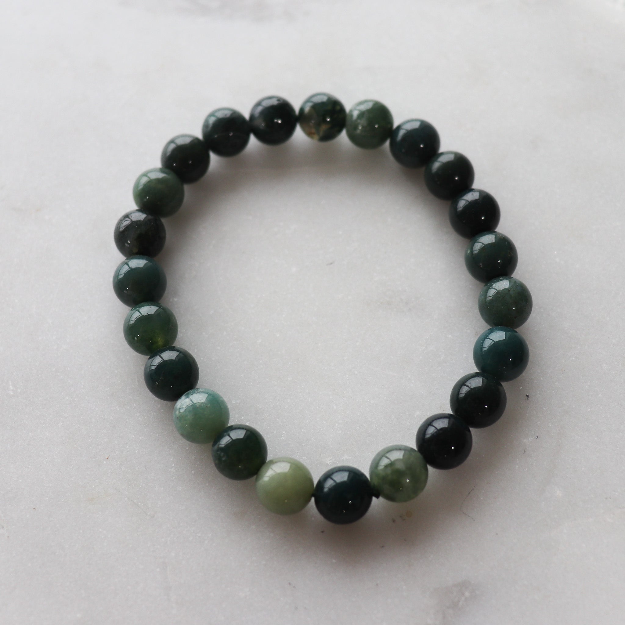 Moss Agate 8mm Beaded Bracelet