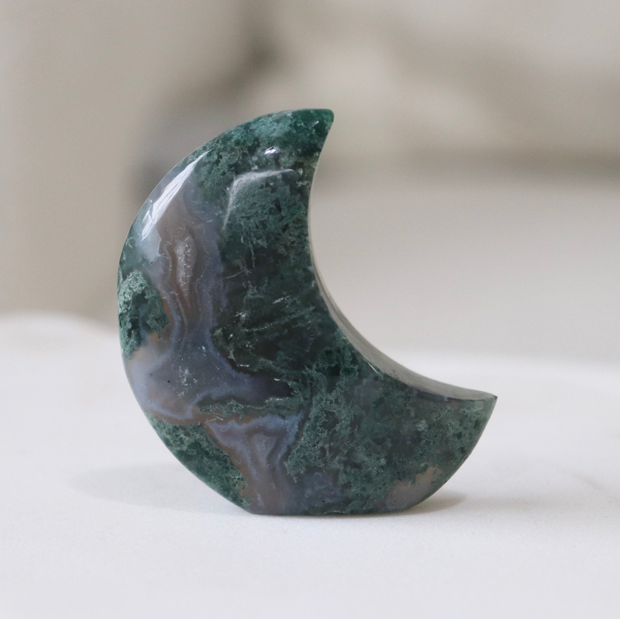 Moss Agate Standing Moon #1