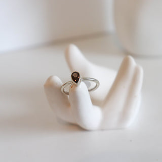 Smoky Quartz Tear Faceted Ring Size 6
