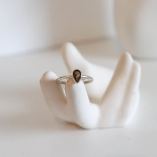 Smoky Quartz Tear Faceted Ring Size 4