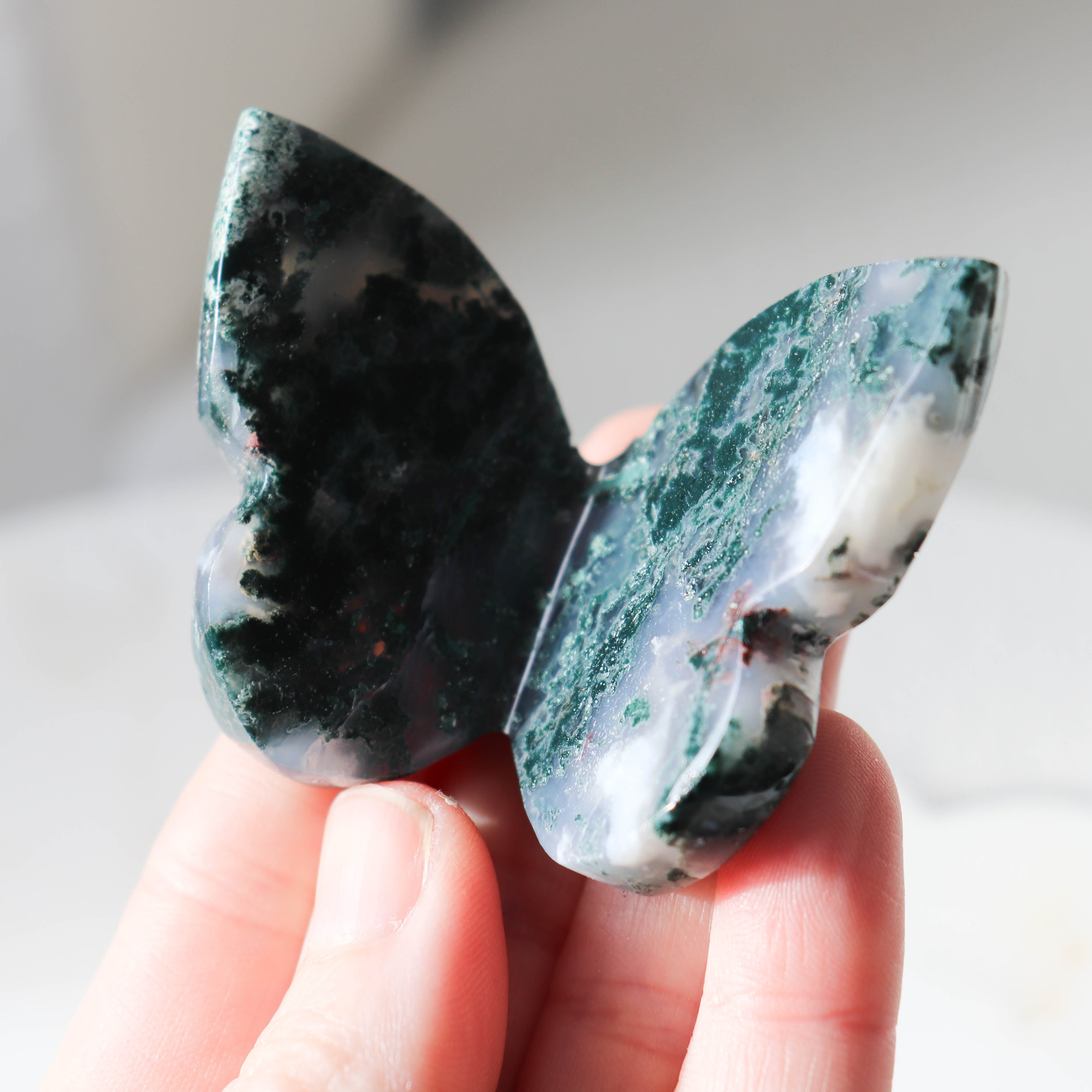 Moss Agate Standing Butterfly