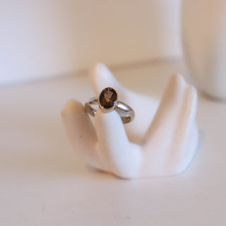 Smoky Quartz Circle Faceted Ring Size 6