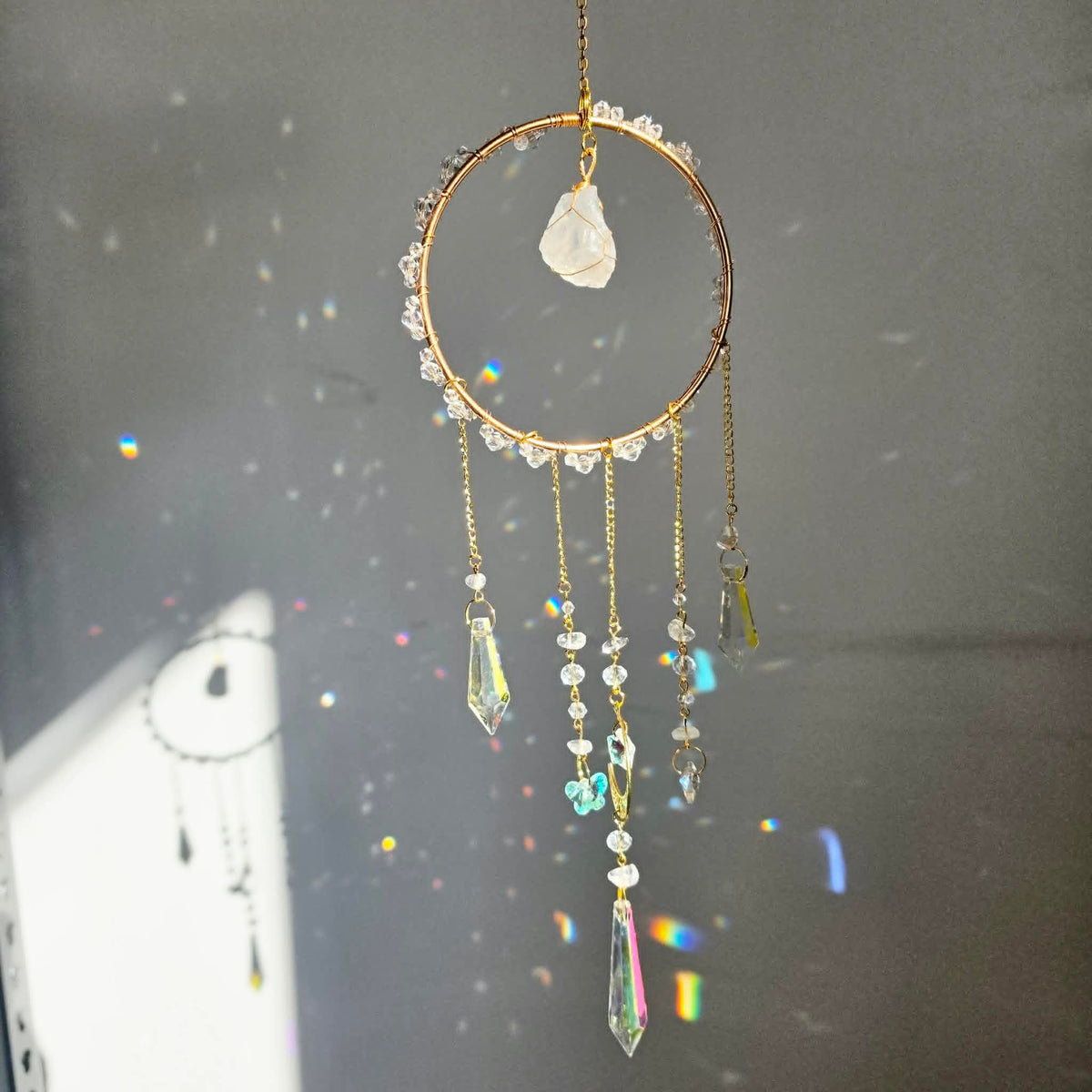 Magical Clear Quartz Suncatcher Hoop